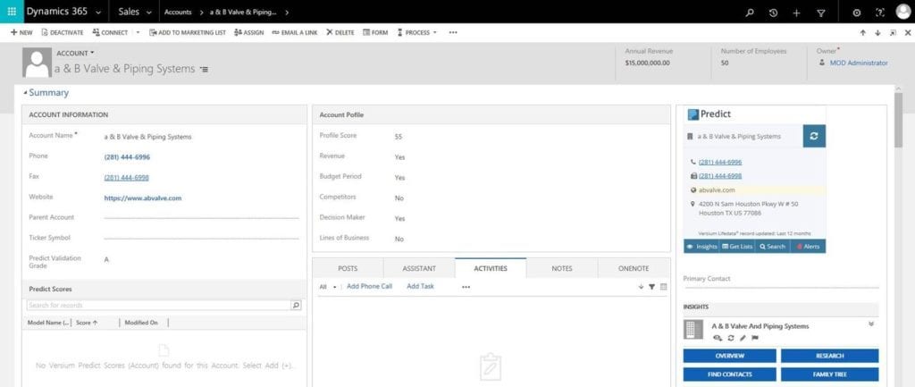 Account profiling in Microsoft Dynamic CRM 365